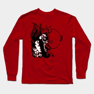 Red, Black and White Abstract Face Long Sleeve T-Shirt